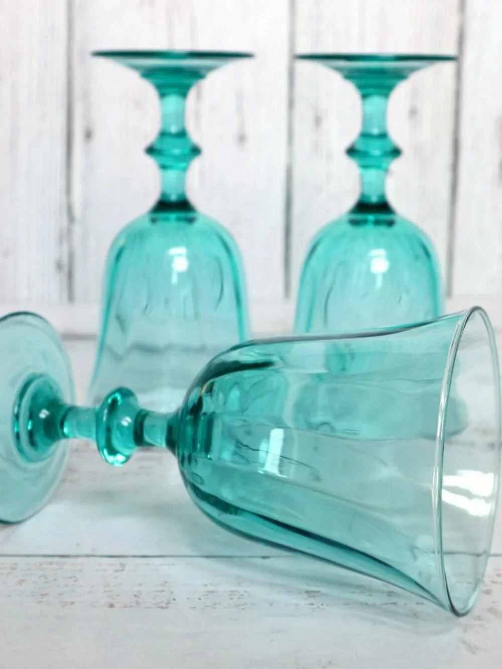 Vintage Luminarc France Monaco Cavalier Goblets Aqua Blue-Green Glasses Set (3)